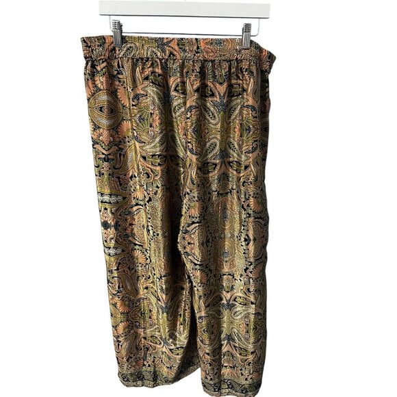 Philosophy Wide-Leg Pants Woman 1X Paisley Print Elastic Waist Cotton Blend BOHO - Picture 1 of 6